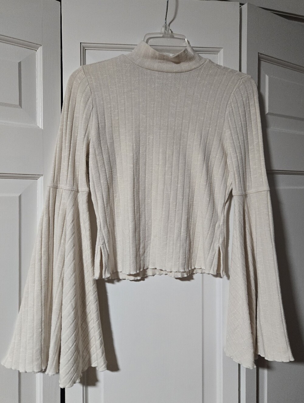 Shyanne Cream Ribbed Mock Neck Top with Bell Sleeves